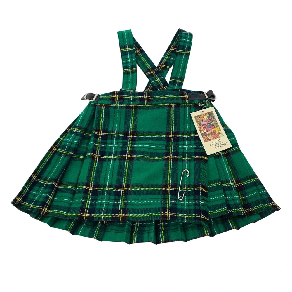O'Neil of Dublin‎ Kilt Skirt Gordan Tartan Green Plaid Pinafore Girl's Sz 3/4